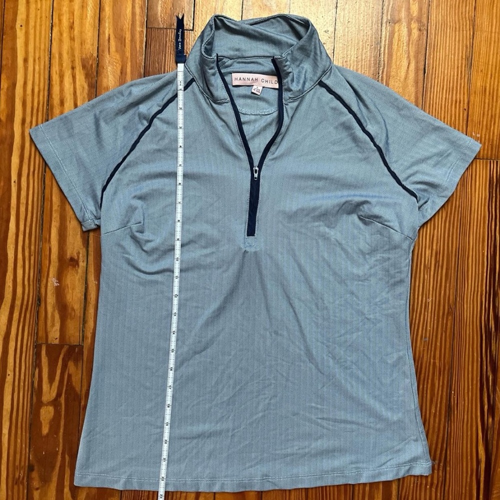 Blue/White Zippered Fitted  Short Sleeve Equestrian Tee